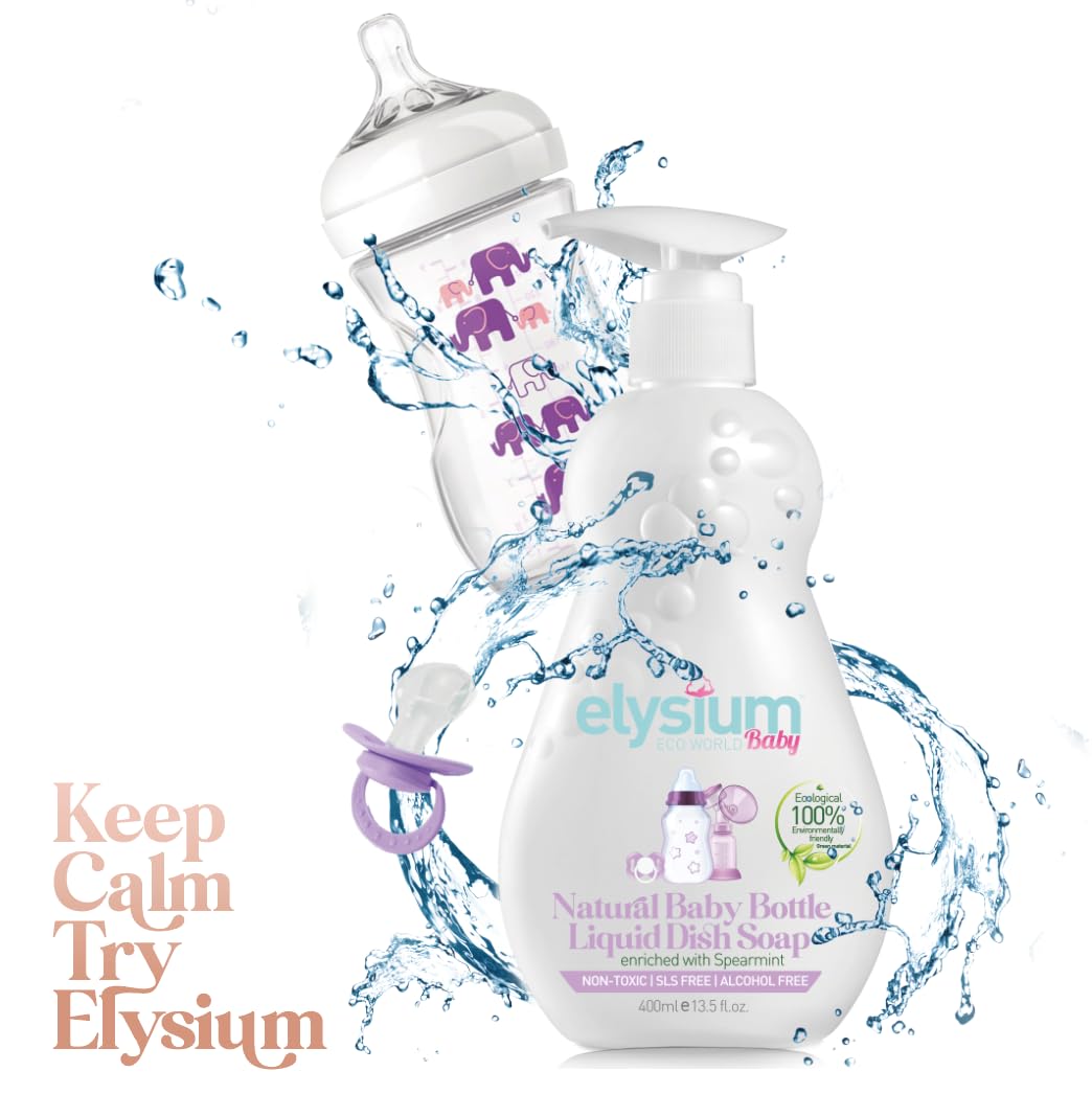 ELYSIUM ECO WORLD Premium Baby Bottle Cleaner Soap Superior Baby Bottle and Pacifier Liquid Dish Soap 13.5 Fl Oz. Non-Toxic Ingredients, Ecological Formula for effective cleaning, Pack of 2