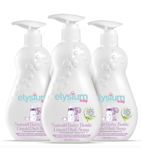 ELYSIUM ECO WORLD Premium Baby Bottle Cleaner Soap Superior Baby Bottle and Pacifier Liquid Dish Soap. Non-Toxic Ingredients, Ecological Formula for effective cleaning, Pack of 3