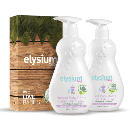 ELYSIUM ECO WORLD Premium Baby Bottle Cleaner Soap Superior Baby Bottle and Pacifier Liquid Dish Soap 13.5 Fl Oz. Non-Toxic Ingredients, Ecological Formula for effective cleaning, Pack of 2